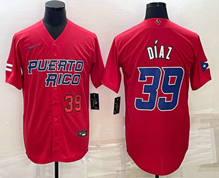Men%27s Puerto Rico Baseball #39 Edwin Diaz Number 2023 Red World Baseball Classic Stitched Jersey->2023 world baseball classic->MLB Jersey
